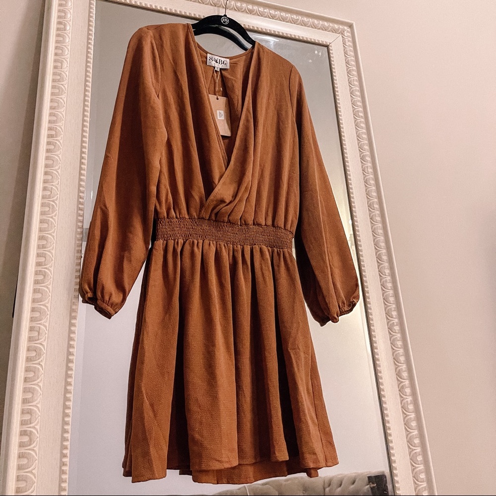 Brown Sabo Skirt Long Sleeve Mini Dress